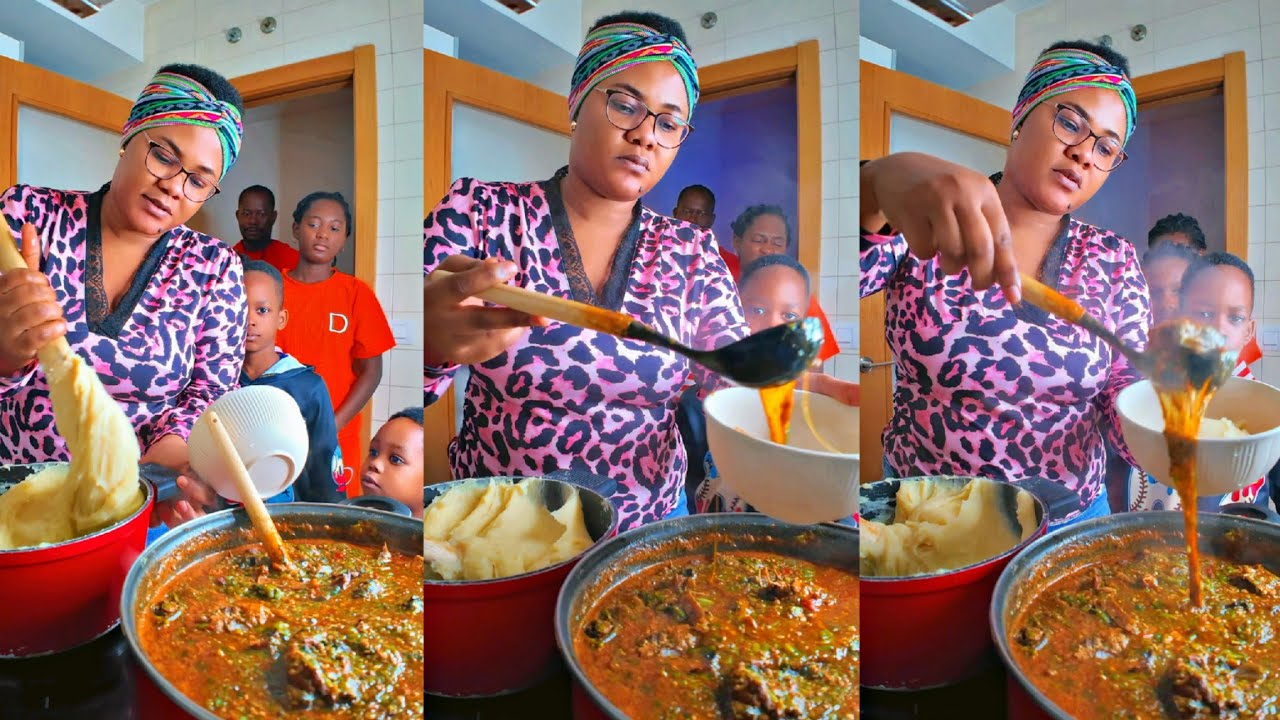 Готовлю для своей семьи фуфу с супом из бамии, африканская кухня.