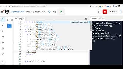 Advanced Programming using C++ - Local and Global Variables