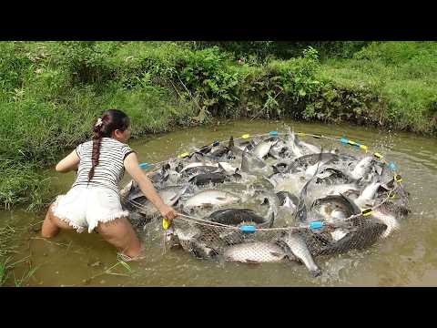 Full Video: Fishing Skills During The Flood Season, Pulling Casting Nets Catching Lots of Fish