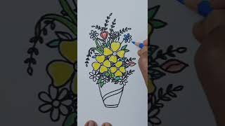 How to colour flower pot drawing | Flower pot pencil colour drawing