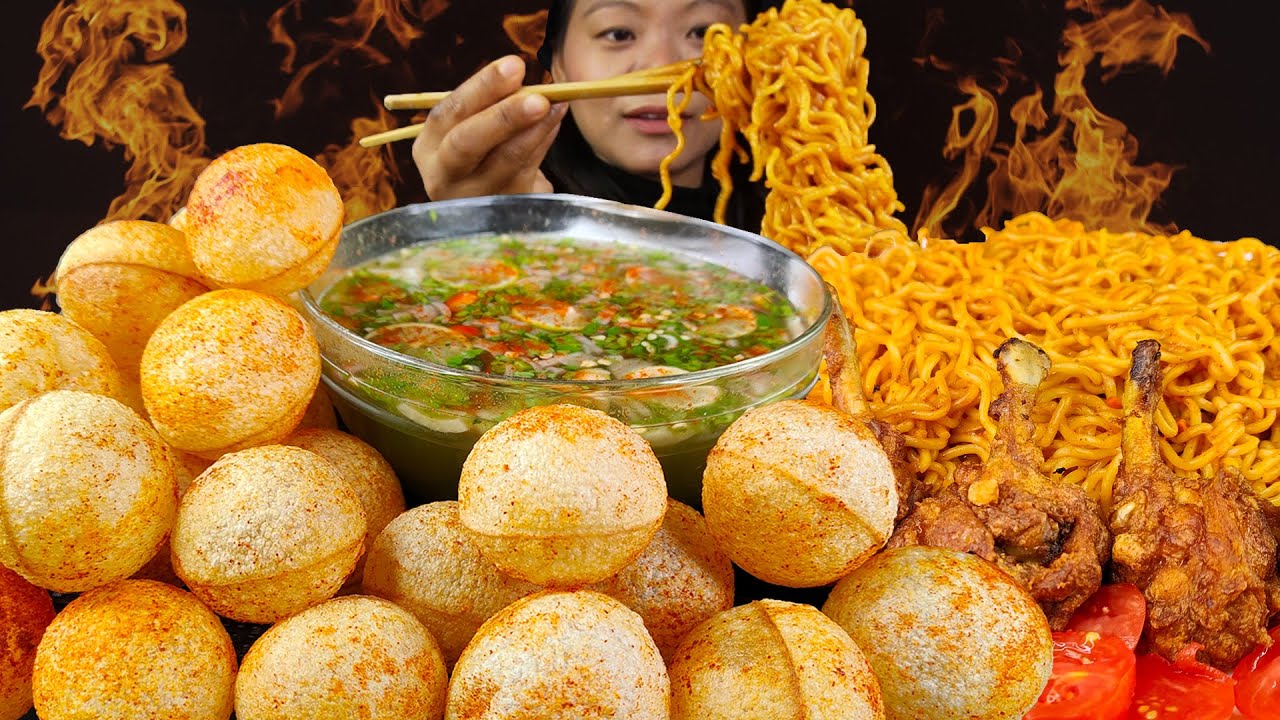 Spicy Panipuri Challenge🔥Eating spiciest Paanipuri ever🥵 2x Noodles🍜Chicken Lollypop, Nepali Mukbang