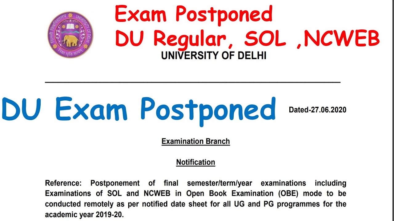 DU Exam Postponed 2020 | SOL-DU Open Book Exam Postponed 2020