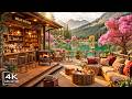 Springtime Lake with Peaceful March Jazz Music 🌸Outdoor Coffee Shop Ambience &amp; Soft Piano Jazz Music