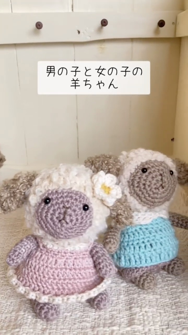 羊さんが、こんにちは(。・ω・)ノ゛毛糸をたくさん使いましたぁ あみぐるみ羊ちゃんペア。違う色の毛糸で編み上げました#shports - YouTube