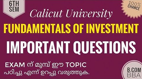 Fundamentals of Investment| Important Questions| B.Com| 6th Sem| Calicut University| Malayalam