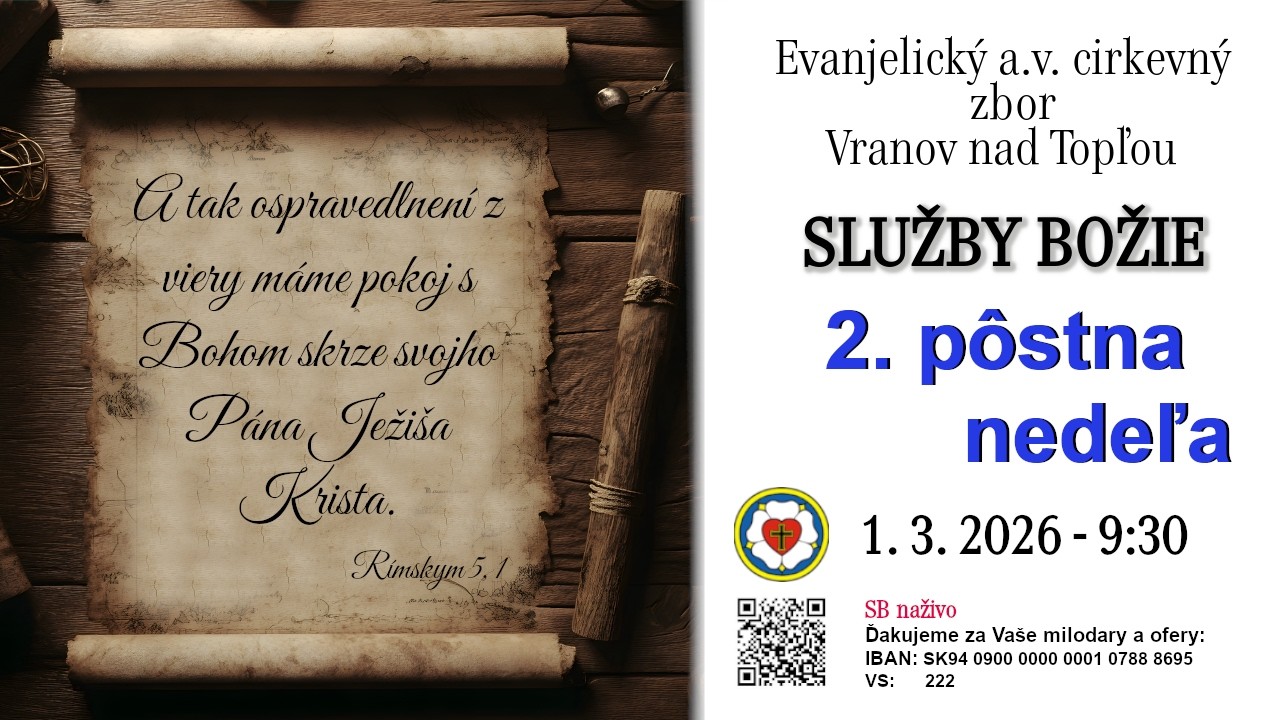 Služby Božie VT 1. 3.2026  -  2. PÔSTNA NEDEĽA