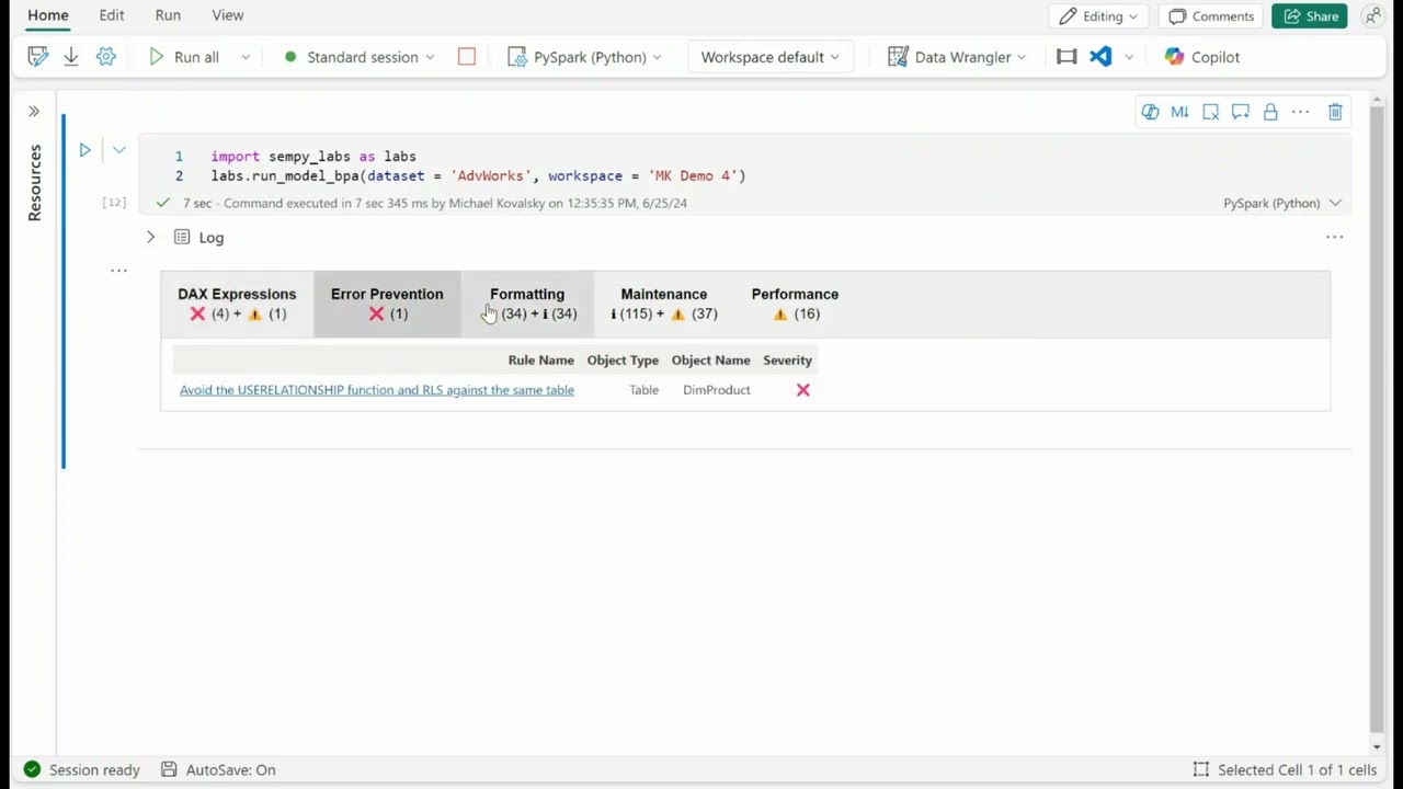 Semantic Link Labs - Model Best Practice Analyzer