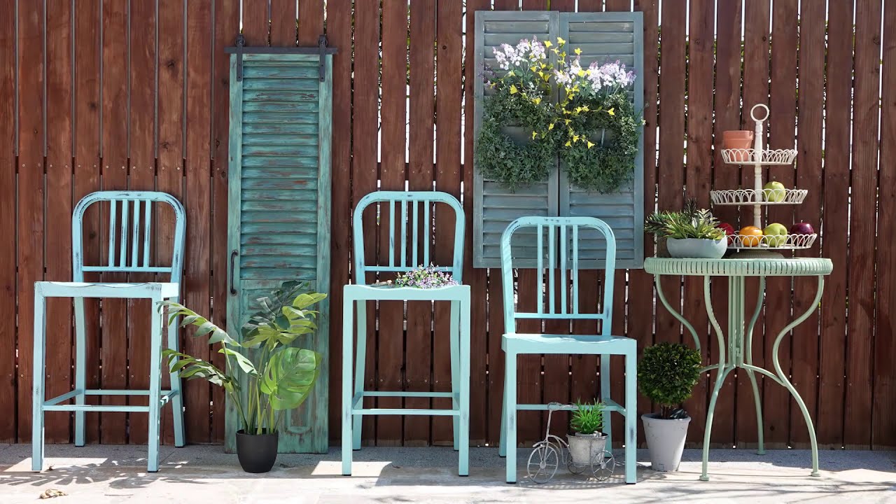 Glitzhome Vintage Light Blue Metal Counter Bar Stool