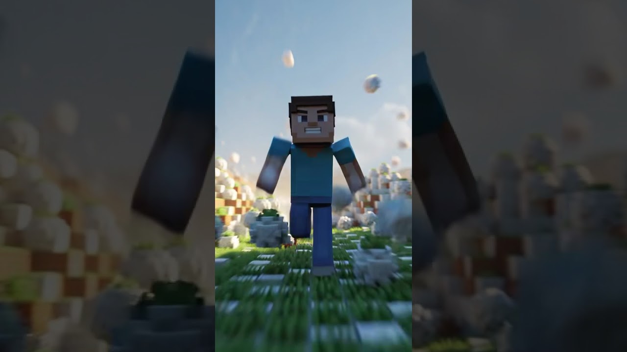 Minecraft Steve is being chased by a big giant ball 