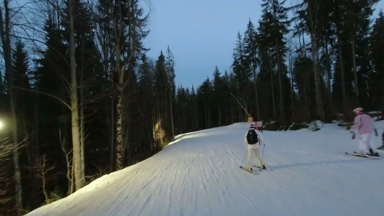 Буковель 2024. Вечерний спуск по трассе 1С