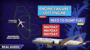 MAYDAY. Left Engine FAILURE on takeoff. United Boeing 787 Dreamliner returns to Washington. Real ATC