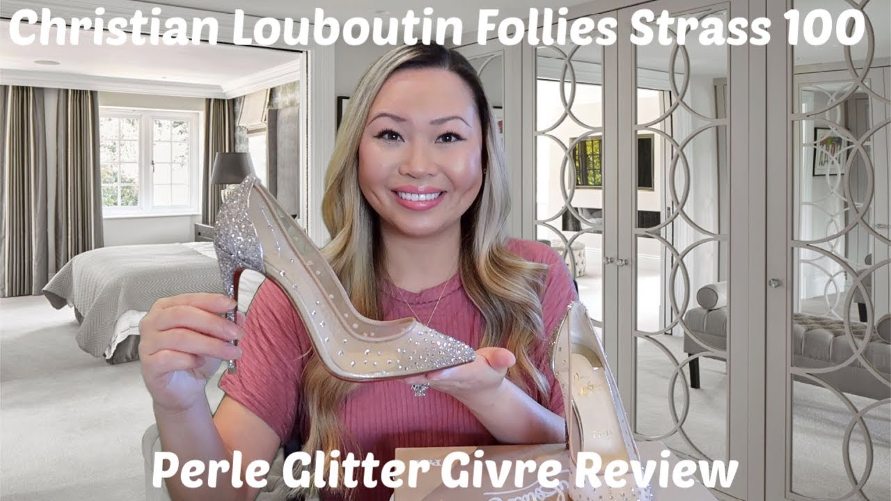 Christian Louboutin Follies Strass 100 Perle Glitter Givre Review, Unboxing