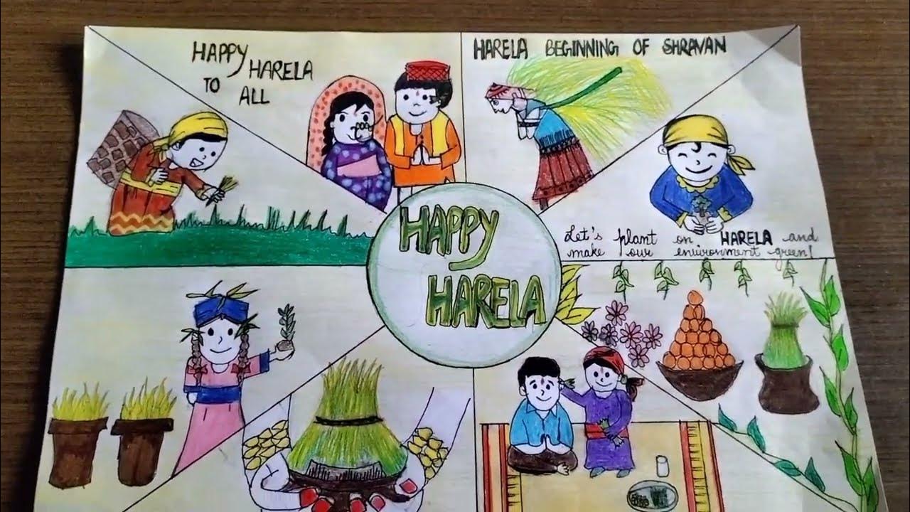 Harela Drawing 🌱 Easy Harela drawing Harela Festival Of Uttarakhand
