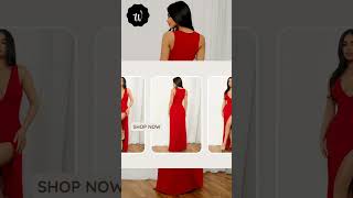 Solid Split Thigh Plunge Neck Bodycon Dress #shorts #fashion #trending #reels