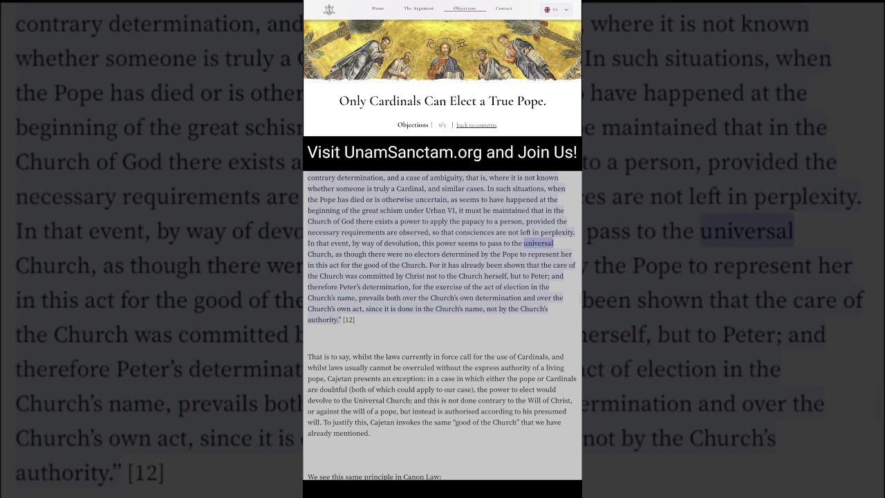 Obj#2: Only Cardinals Can Elect A True Pope Part III of V UnamSanctam.org