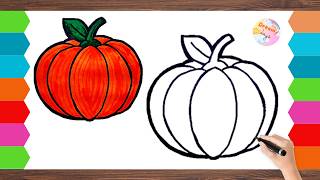Pumpkin Drawing and Coloring for Kids | Easy Drawing Tutorial