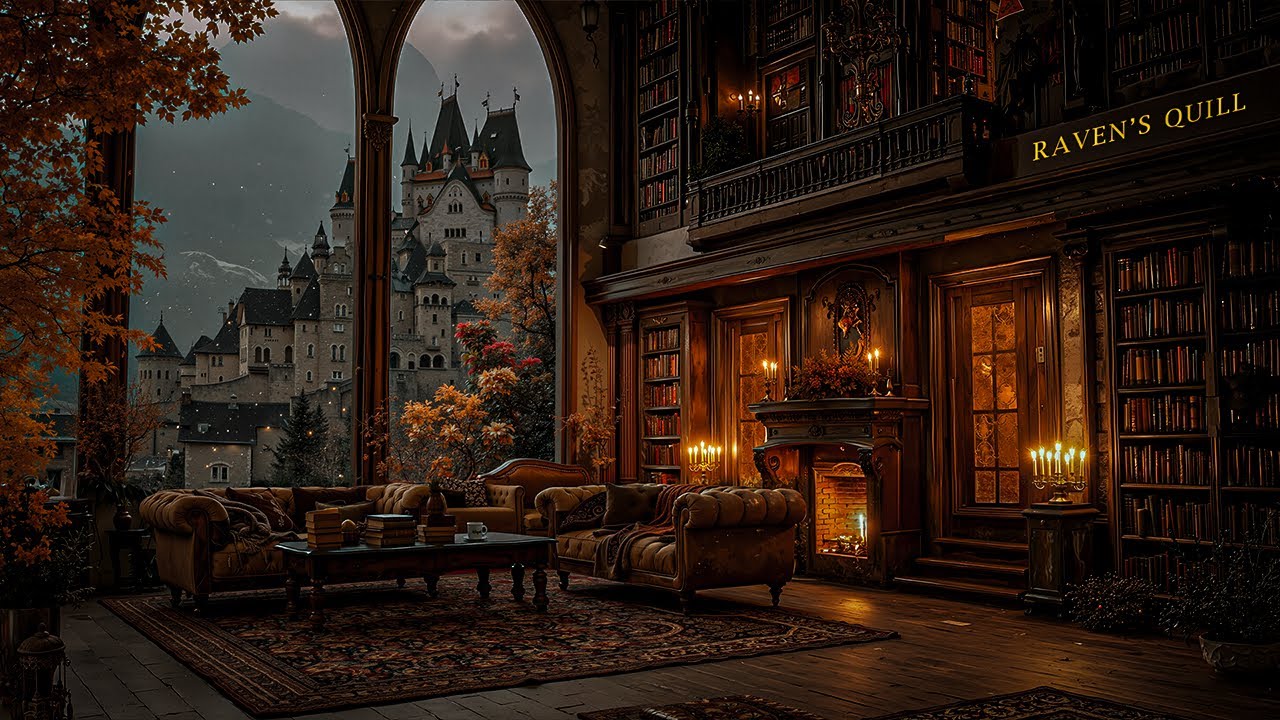 Medieval Castle Library Ambience | Cozy Study Nook | Dark Academia Autumn Vibes for Reading & Write