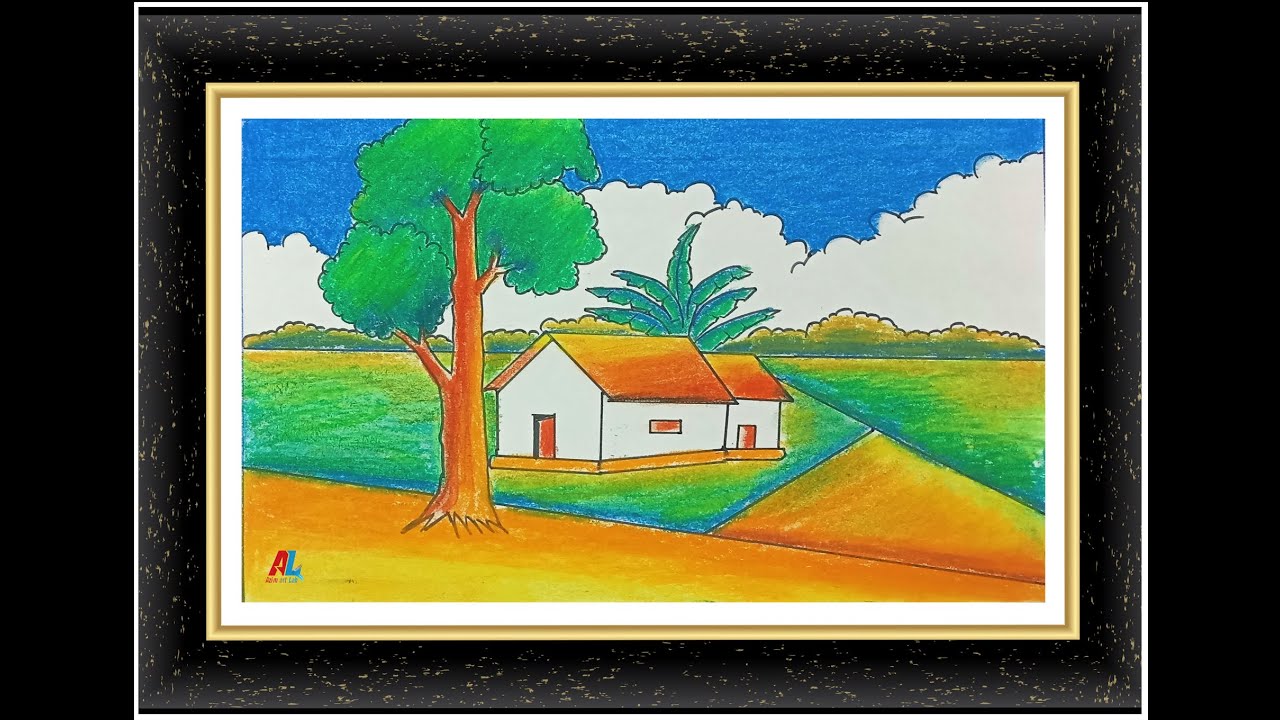 A beautiful village scene drawing method for beginners. Looking forward ...