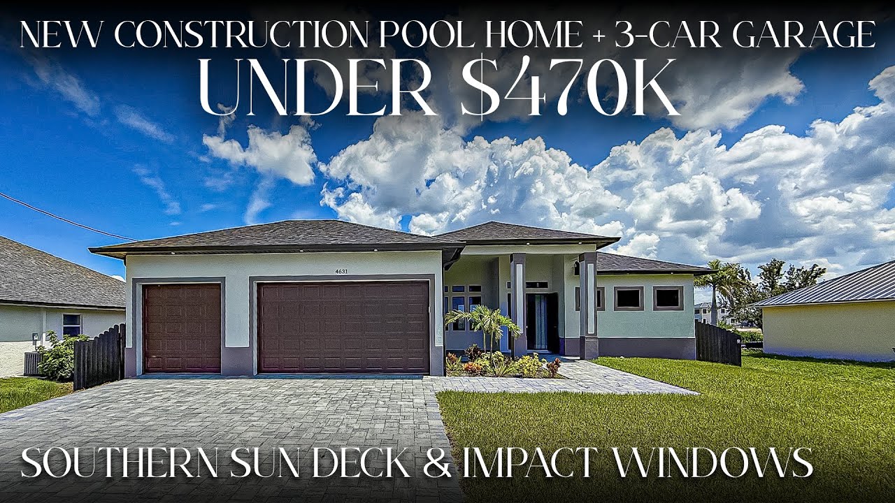 Cape Coral Florida New Construction Pool Home + 3-Car Garage UNDER $470K | NO HOA & Fenced Backyard