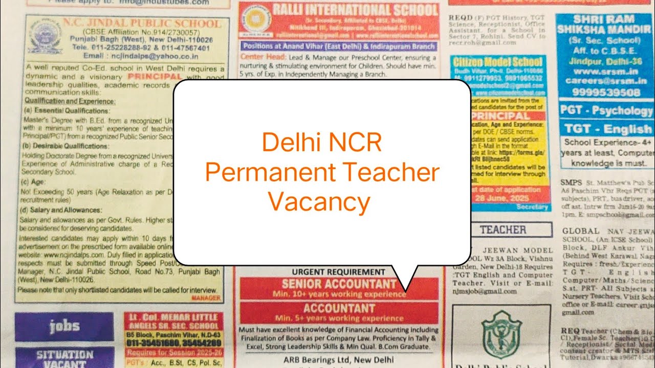 Fresh Permanent Teacher Vacancy 
