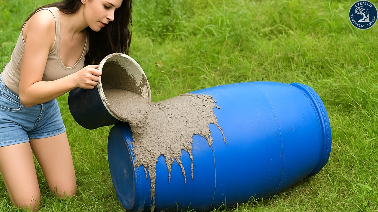 Amazing creations from plastic barrels and cement/How to make a coffee table and chairs from barrels
