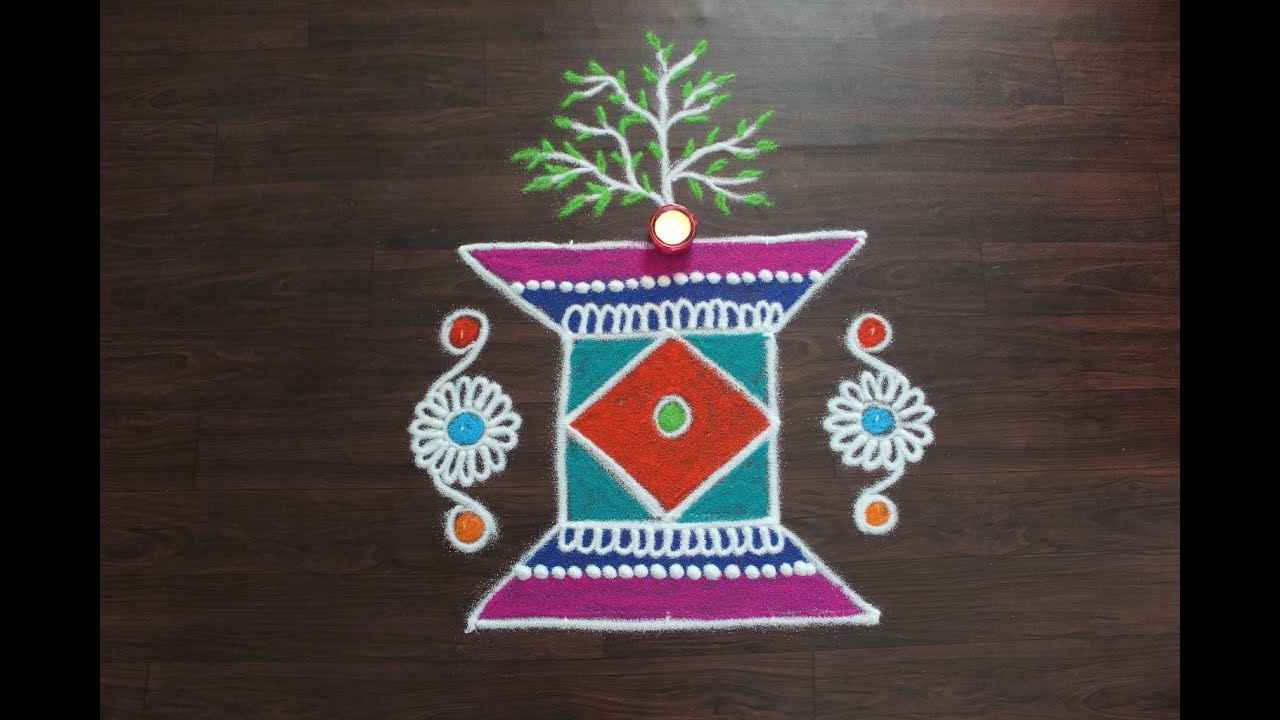 5x5 dots Tulsi Vivah special rangoli designs with colours by ...
