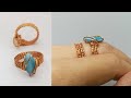 Wire wrapped ring with small cat eye stones without holes - full version ( slow ) 338