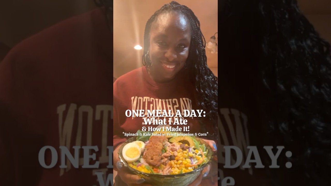 One Meal A Day: Spinach & Kale Salad w/Fried Jalapeños and corn.