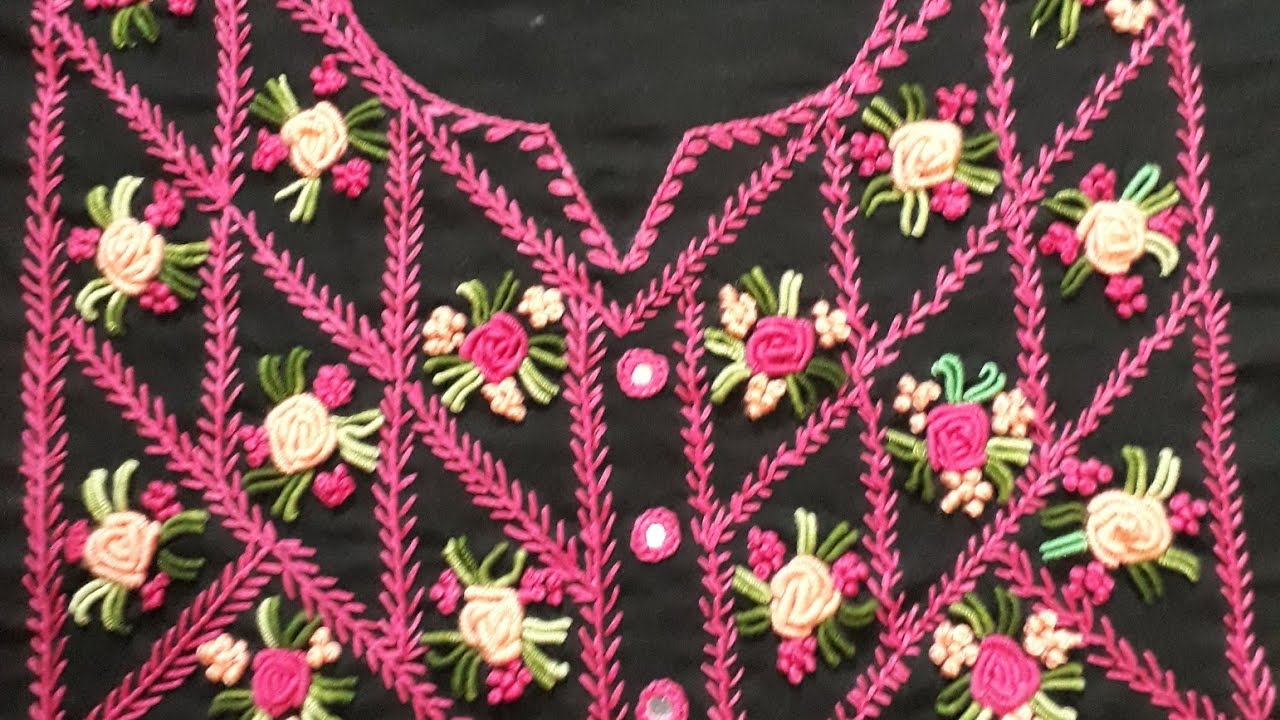 hand embroidery kameez , neck design YouTube