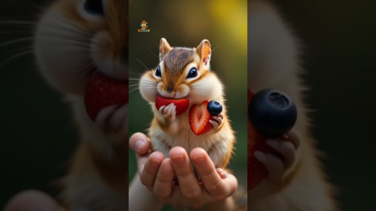 Chipmunk Eating fresh Strawberry n Blueberries 🫐 