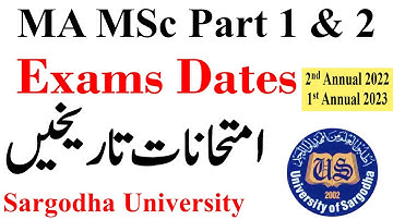 MA MSc Part 1 & 2 Annual 2023 & 2nd Annual 2022 Exams Dates Sargodha University | MA MSc UOS
