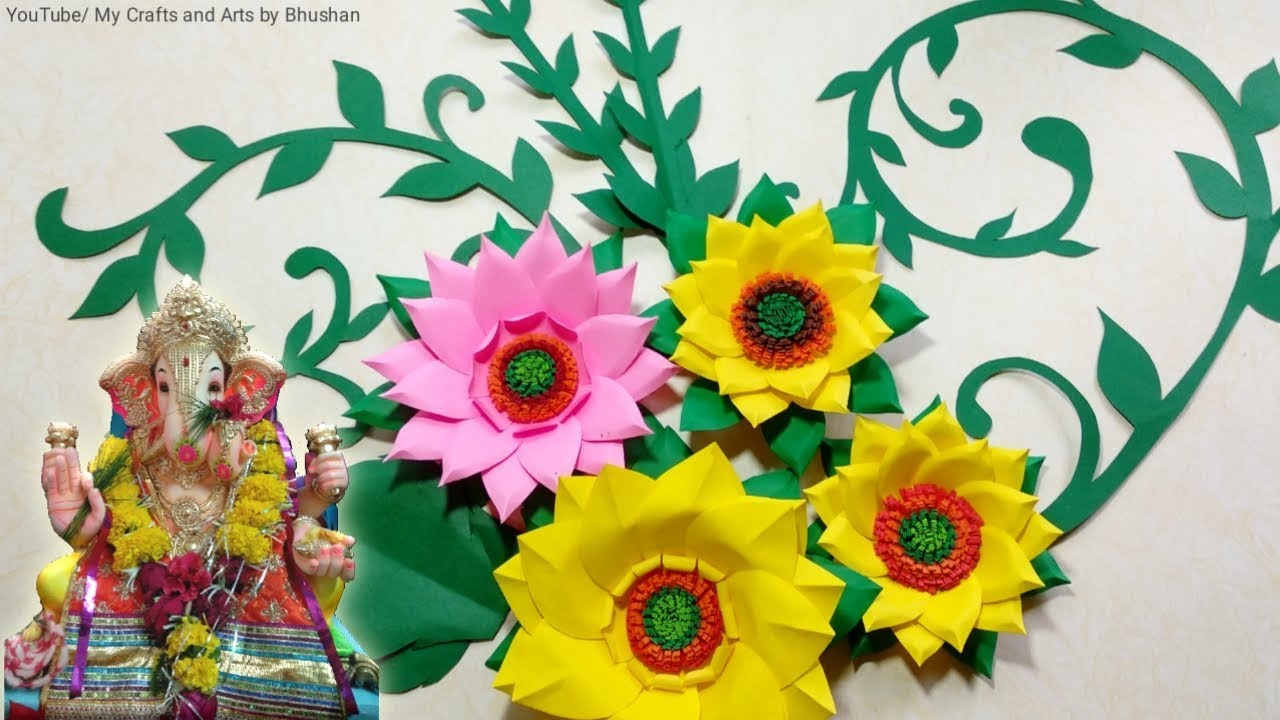 Easy paper sunflowers for Ganpati decoration ecofriendly Ganpati