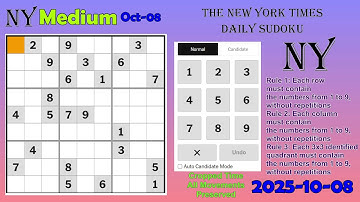 The New York Times Daily Sudoku 2025-10-08 Medium