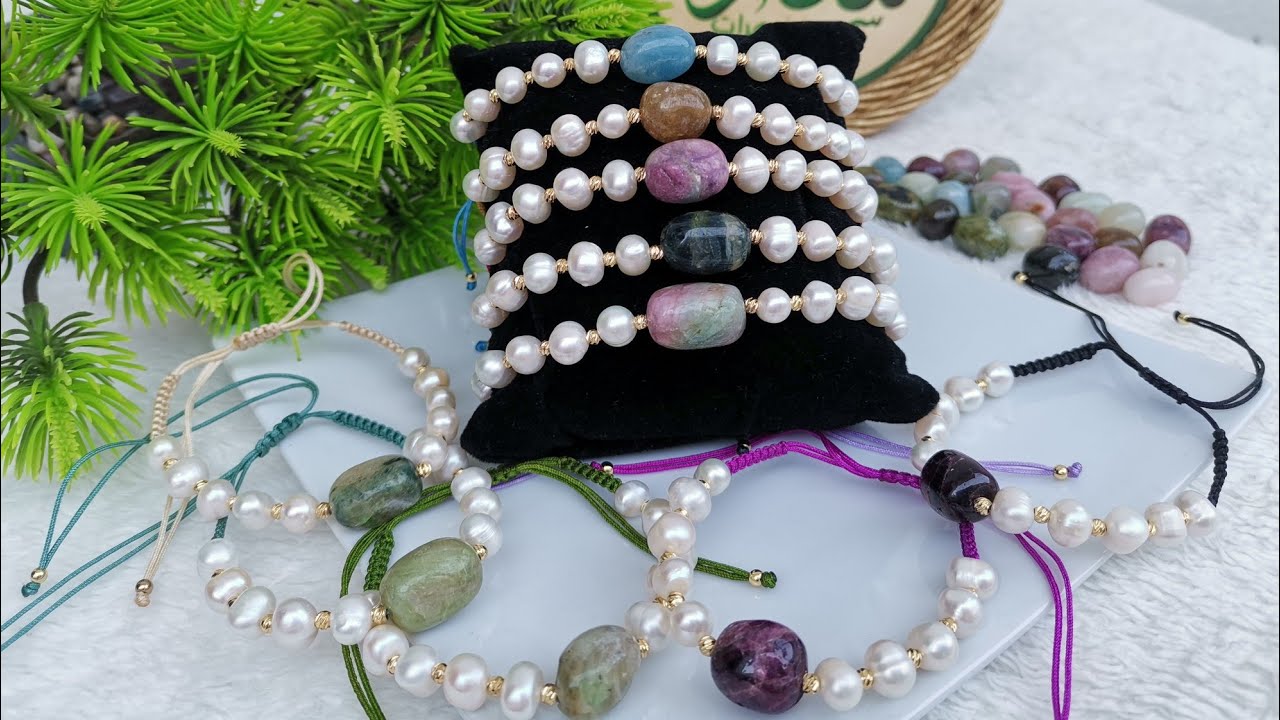 براسليات من حجر التورمالين الحر واللؤلؤ الطبيعي جمعناهوم باش يزيدوك جمالية وأناقة