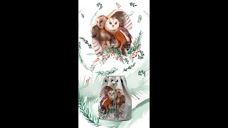 cozy pair of barn owls envelopes designs postcards Christmas