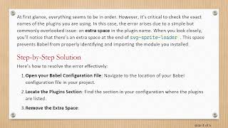 Resolving the Babel Plugin Not Found Error