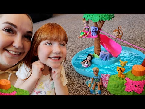 Surprise JUNGLE BiRTHDAY!!  Adley & Mom play pretend as Barbie & Chelsea! Dad is our pet Monkey 🐒
