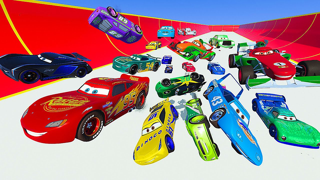 Race Crazy Cars - McQueen VS Jackson Storm Chick Hicks The King Cruz Ramirez