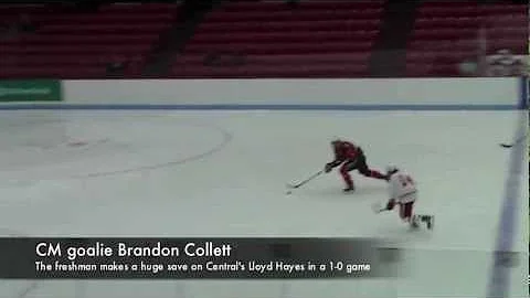 Catholic Memorial's freshman goalie Brandon Collet...
