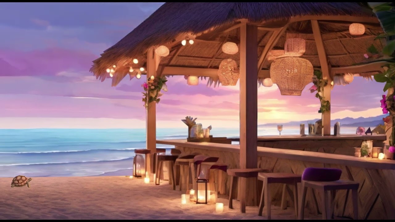 🏝️Hawaiian Cafe Ambience - Ocean Waves for Relaxation