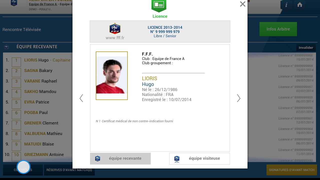 Feuille de Match Informatisée : avant la rencontre