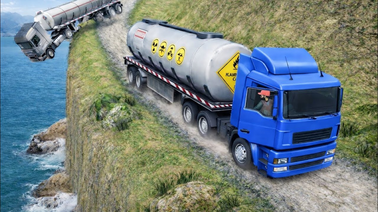 Blue Tanker Truck on Deadly Cliff Road 😱 | Extreme Truck Simulator Gameplay
