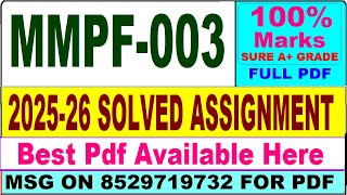MMPF 003 solved assignment 2025-26 || mmpf 003 solved assignment 2026 in English || ignou mmpf3