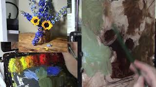 How to Paint Sunflowers in Oils - Delphiniums and Sunflowers