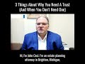 We’re talking trusts today. In this video, attorney John Ceci offers three thoughts on including a trust as part of your estate plan. He gives two reasons to have a trust and one reason not to! Watch and learn!