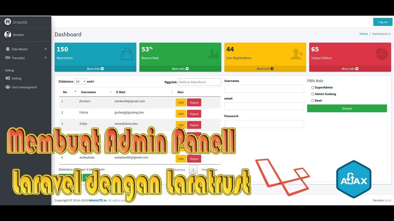 Membuat Admin Panel dengan laravel dan Laratrust, menambah dan Mengatur ...