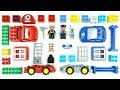 تعلم ألوان ألعاب سيارات الشرطة للأطفال مع تركيب ألعاب شاحنات Lego للأطفال