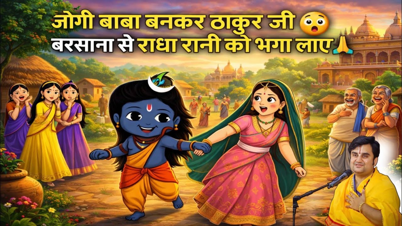 जोगी बाबा बनकर ठाकुरजी श्री राधा रानी को भगा लाये ! 💫😂@BhaktiPath #animation #cartoon #radhekrishna 
