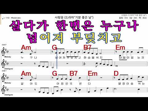 사랑꽃  조항조   가수처럼 엠알로  악보  노래 하기  남 원키  Em