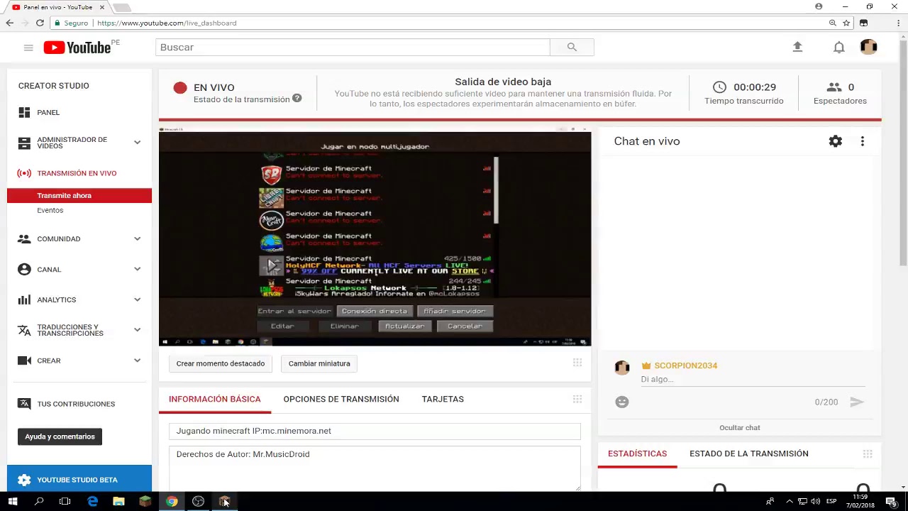 Jugando minecraft IP:mc.minemora.net
